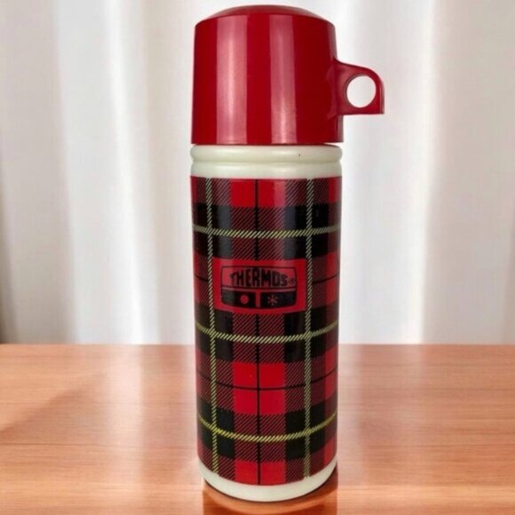 Avon Red Plaid Thermos Decanter 3 OZ Glass Bottle Vintage Collectible 1979 - Picture 13 of 15